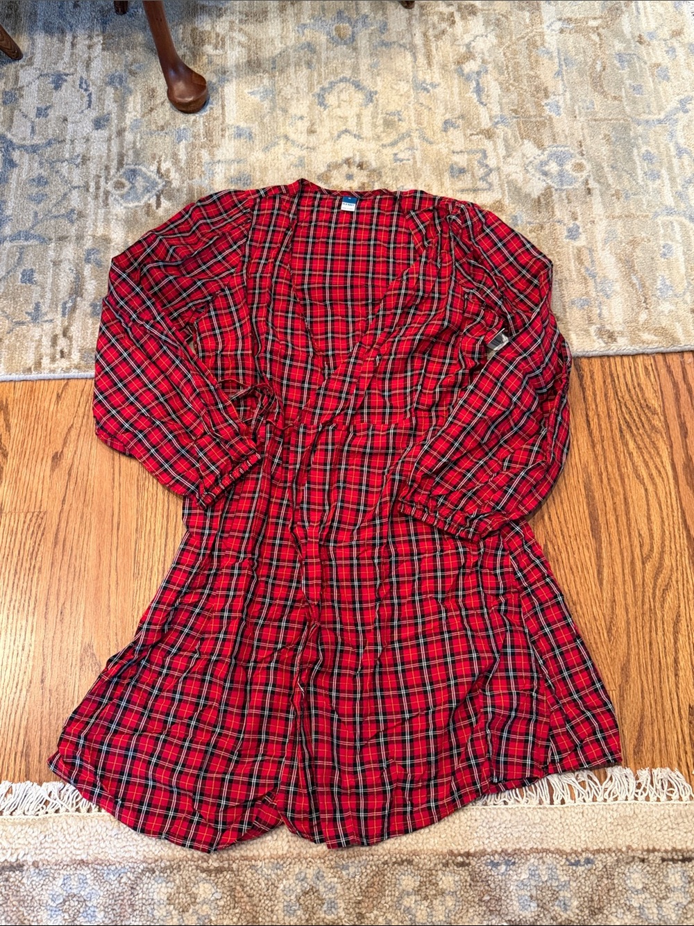 NWT Red Plaid Long-Sleeve Casual wrap Dress M